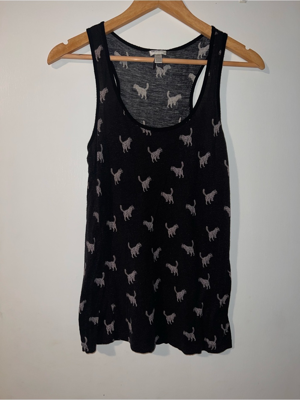 Dynamite Black and Light Gray Cat-Pattern Tank